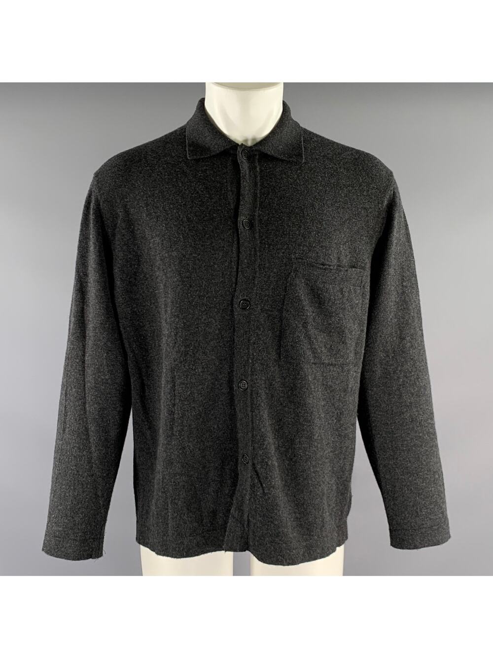 EVAN KINORI Size M Grey Heather Wool And Cashmere Button Up Sweater
